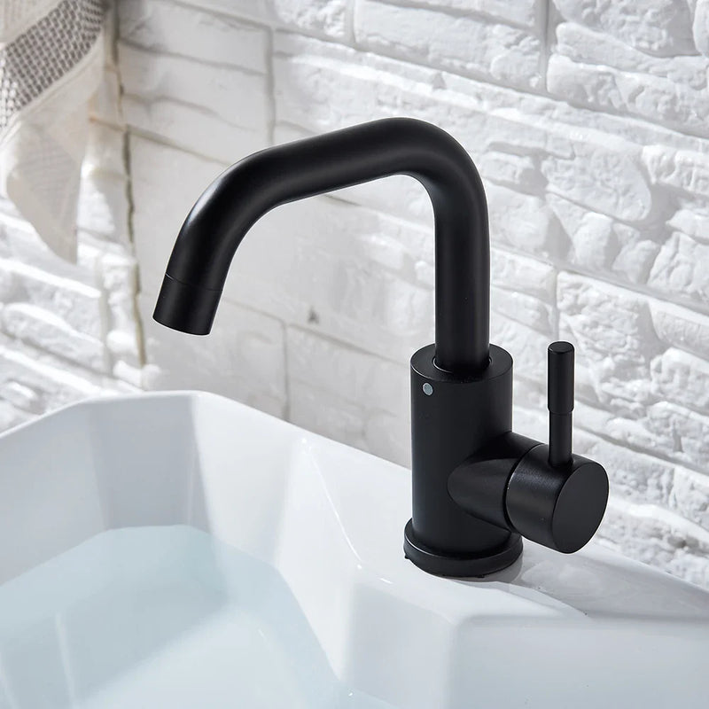 Afralia™ Black Basin Faucet Single Cold Hot Sink Tap Short Kitchen Mixer Rotatable