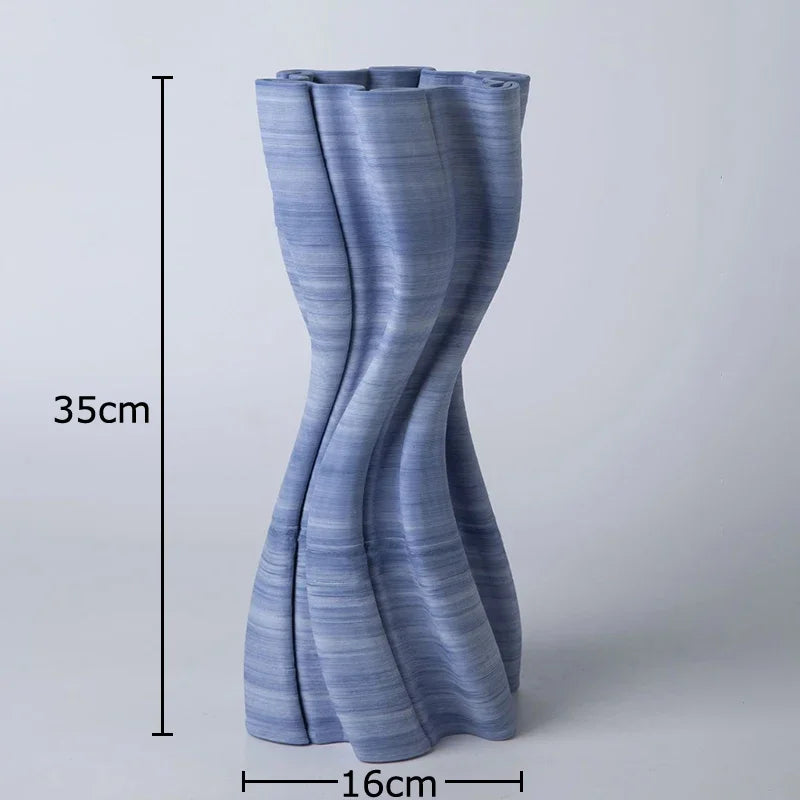 Blue Stripes Ceramic Vase, Afralia™ Twist Knot Design, Creative Floral Table Decor
