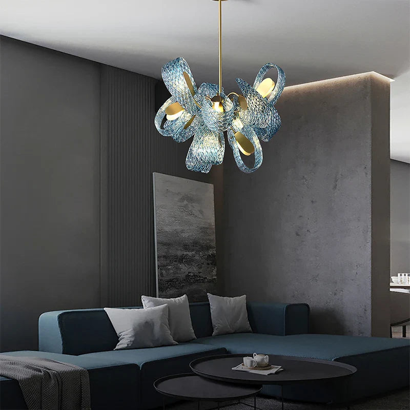 Afralia™ Blue Glass Flower Ceiling Chandelier Copper Hanging Lamps