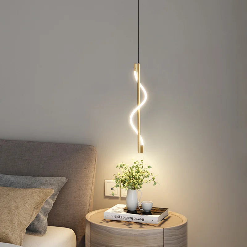 Afralia™ Copper Spiral Pendant Lamps: Remote Control Dimming LED Hanging Lights for Bedroom and Living Room