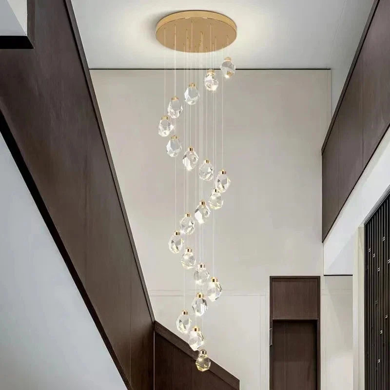 Afralia™ Crystal Chandelier Stair Light Modern Luxury Villa Pendant Fixture Home Decor