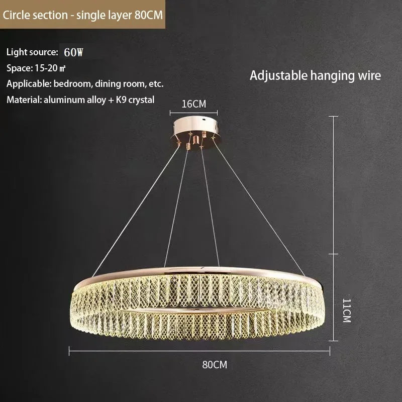 Afralia™ Modern Crystal LED Circle Chandelier Pendant Light for Living Room