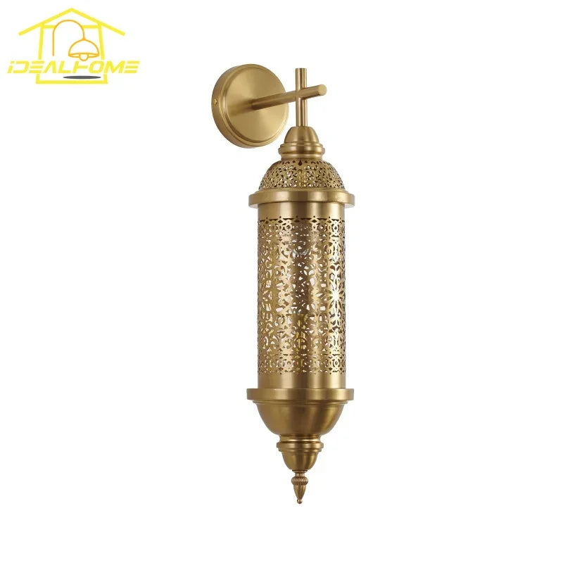 Afralia™ Moroccan Hollow Carved Gold Lustre Wall Lamp LED E27 for Home & Hospitality
