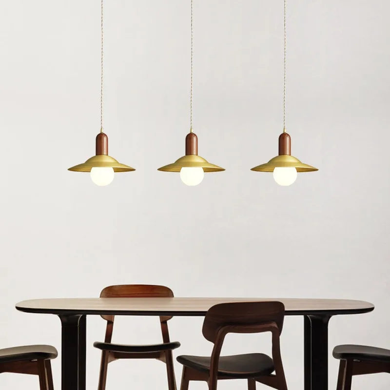 Afralia™ Modern Copper Wood LED Pendant Lamp for Living Dining Bedroom, Nordic Design