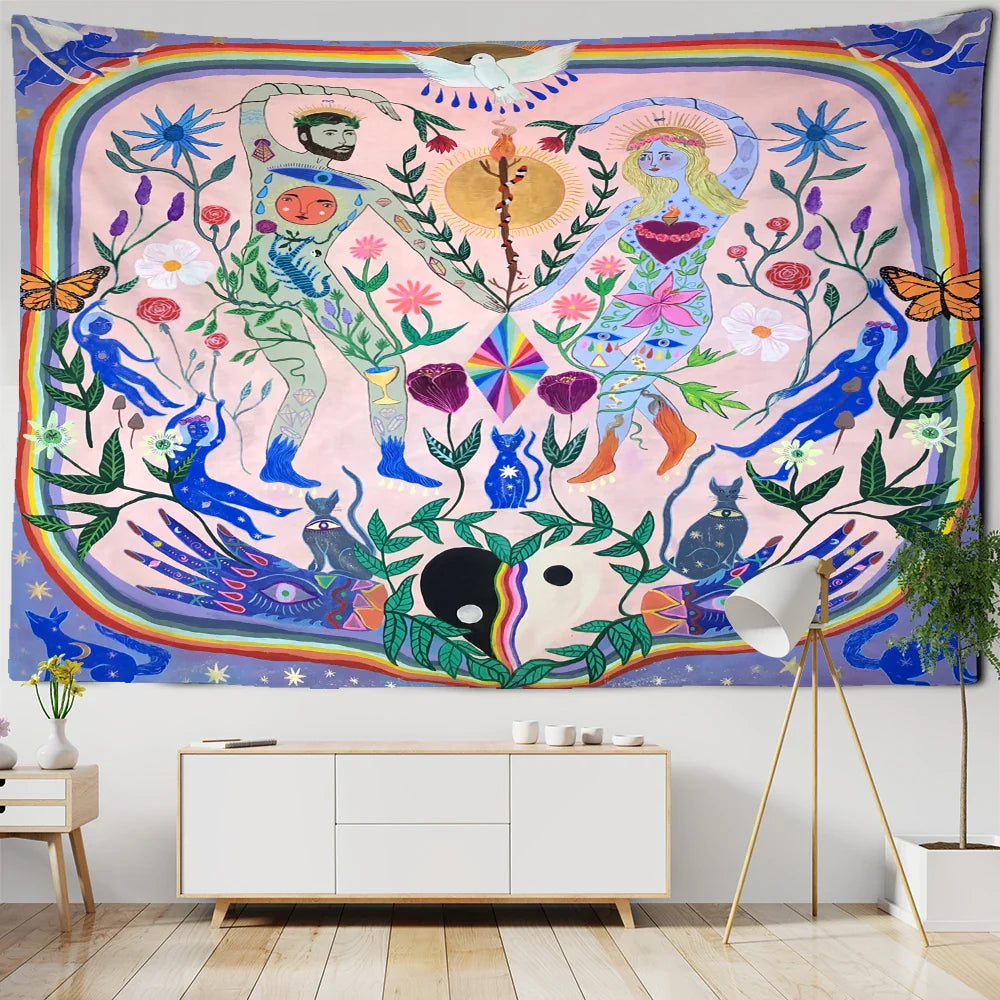 Afralia™ Psychedelic Plant Boy Girl Tapestry Wall Hanging for Retro Aesthetic Home Decor