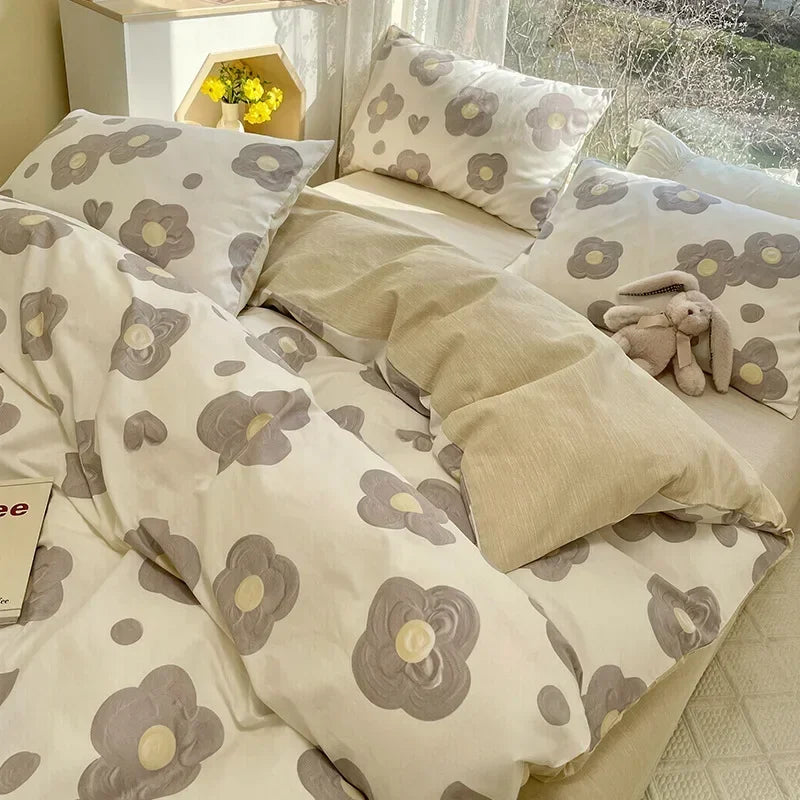Afralia™ Double-Sided Floral Print Cotton Bedding Set - Queen Size Soft Duvet Cover Set
