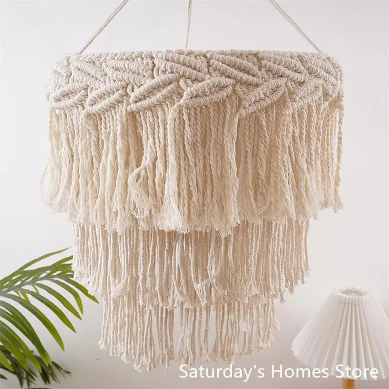 Afralia™ Boho Macrame Ceiling Pendant Light Cover for Home Bedroom Chandeliers