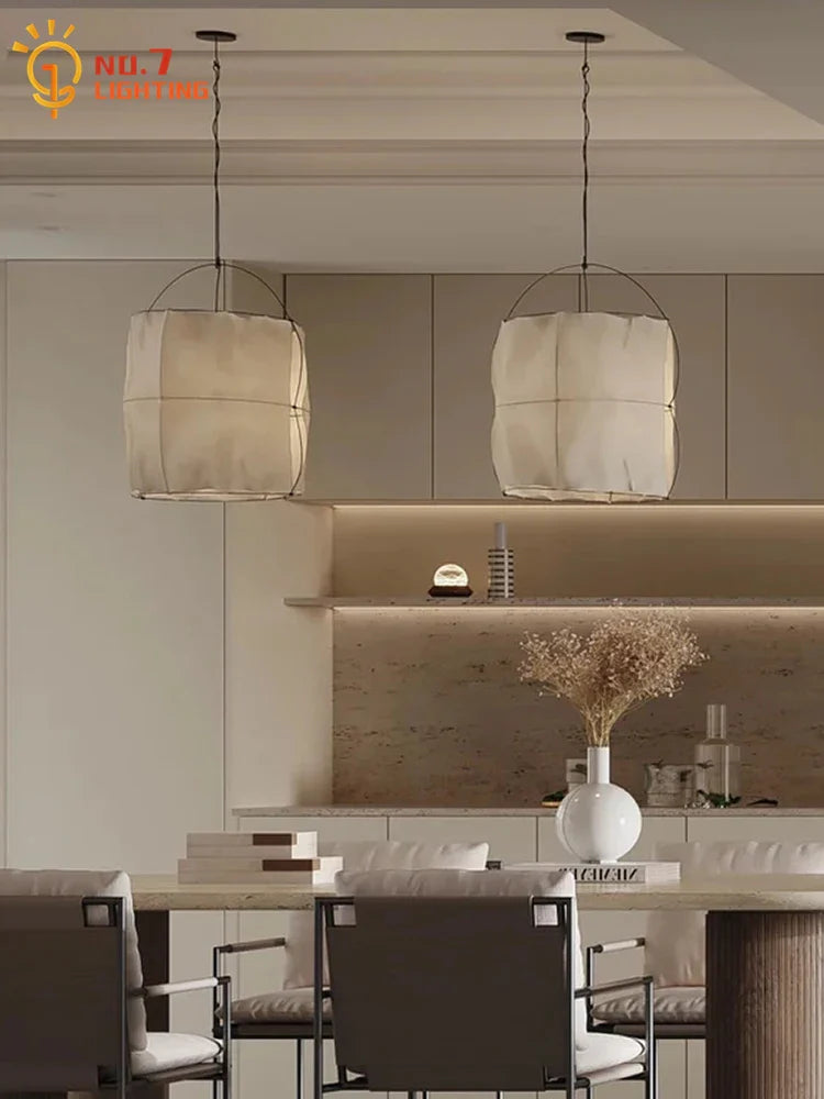 Afralia™ Wabi-sabi Zen Art Pendant Light LED E27 Fabric Decorative Hanging Lamp