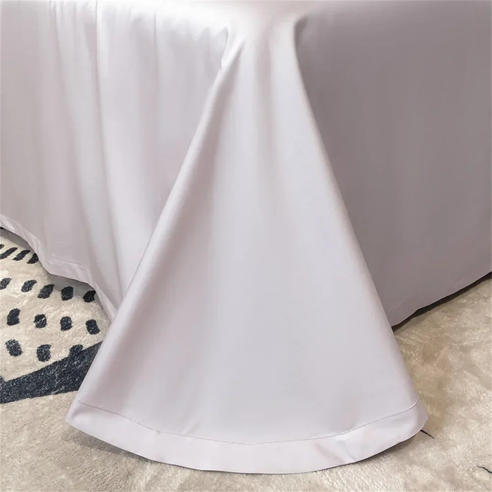 Afralia™ Pale Mauve Flowers Embroidery 1000TC Egyptian Cotton Bedding Set - Queen King Size