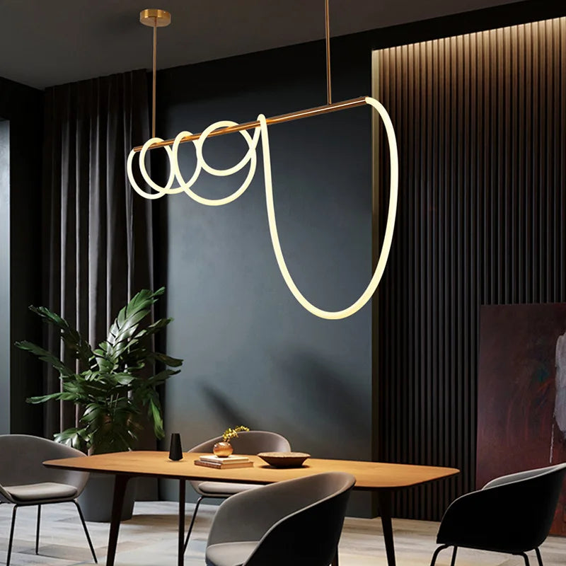 Afralia™ Gold Black LED Chandelier Modern Minimalist Pendant for Home Decor Lighting