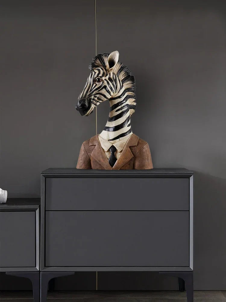 Afralia™ Zebra Giraffe Resin Animal Head Sculpture Statue Desktop Ornament