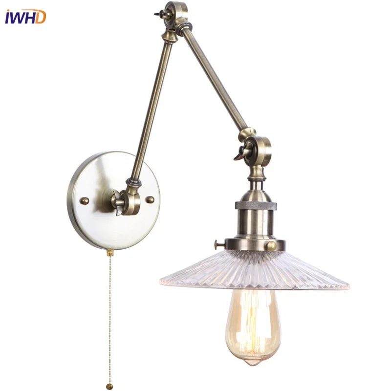 Afralia™ Vintage Clear Glass LED Wall Lamp, Industrial Pull Chain Switch, Adjustable Light Fixtures