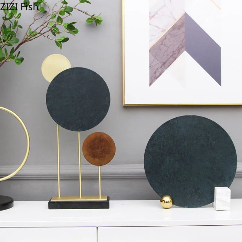 Afralia™ Geometric Alloy Crafts Marble Base Statue Modern Home Decor