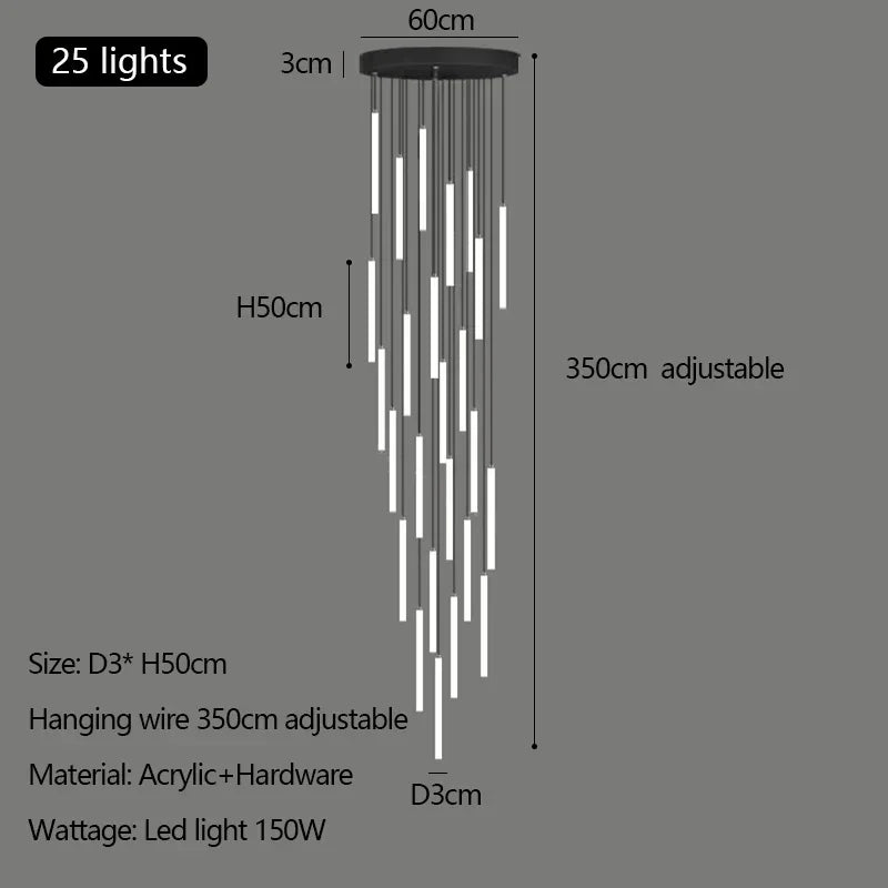 Afralia™ Modern Luxury LED Stair Pendant Chandelier Light for Villa