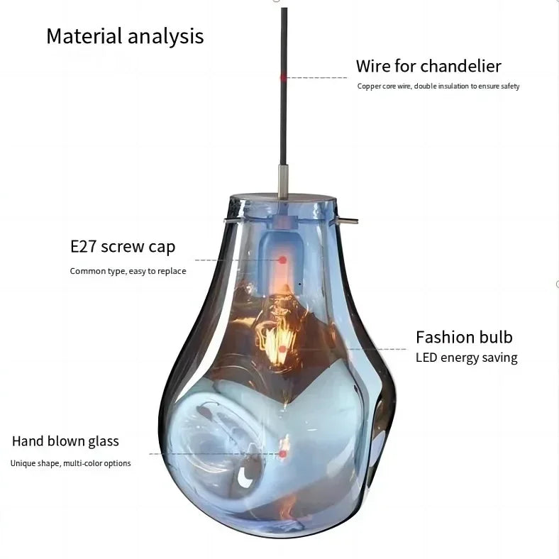 Afralia™ Colorful Glass Chandelier LED Pendant Light for Cafe Dining Room