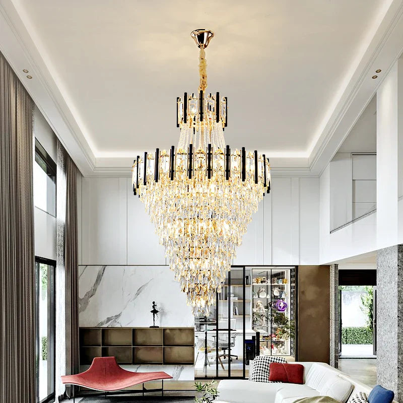 Afralia™ Crystal Chandelier Light: Villa Living Room Luxury Loft Spiral Staircase Long Chandelier