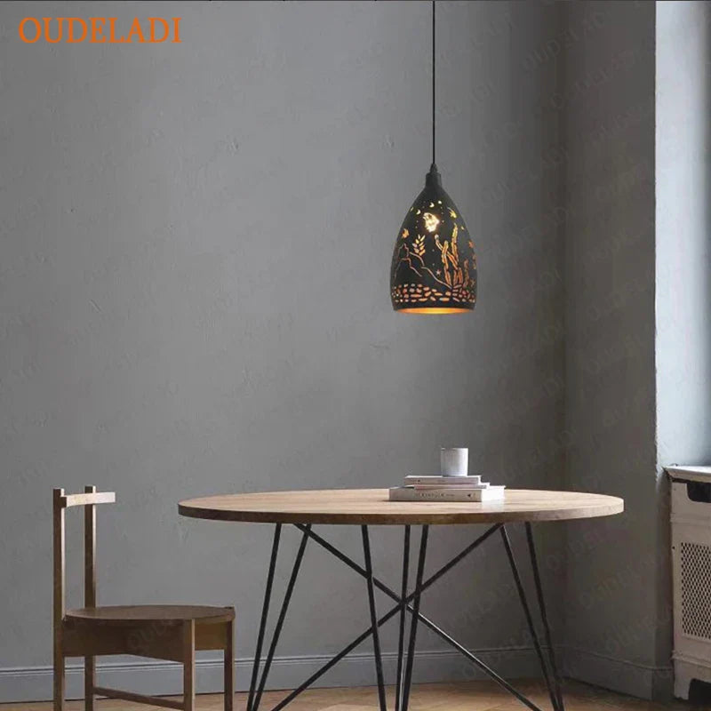 Afralia™ LED Iron Cage Pendant Light - Modern Metal Fixture for Living Room and Restaurant
