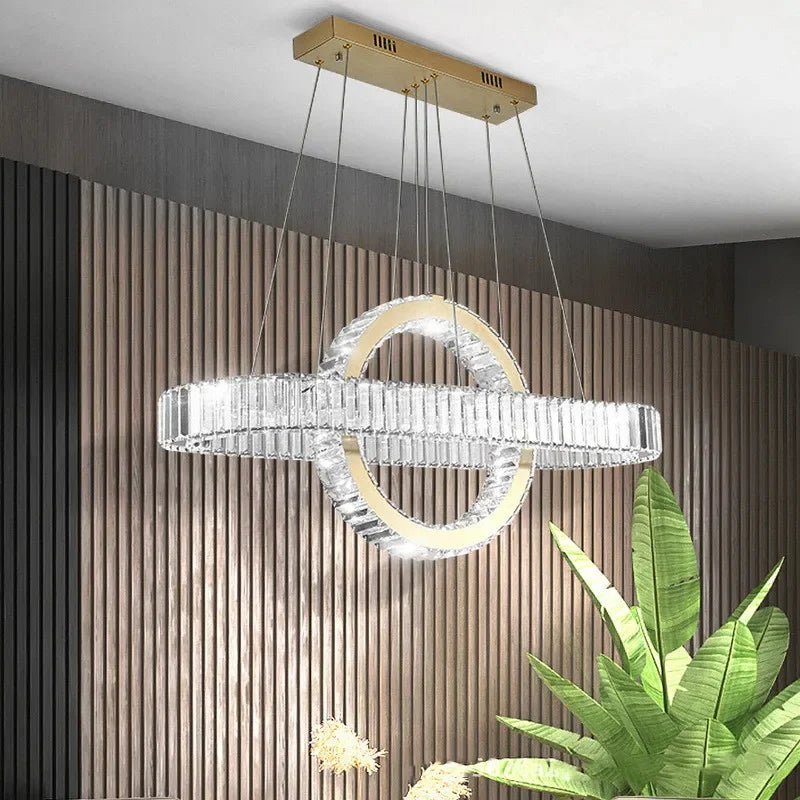 Afralia™ Oval Chrome Gold Steel LED Pendant Lights with Crystals - Dimmable Dining Room Hanging Lamp