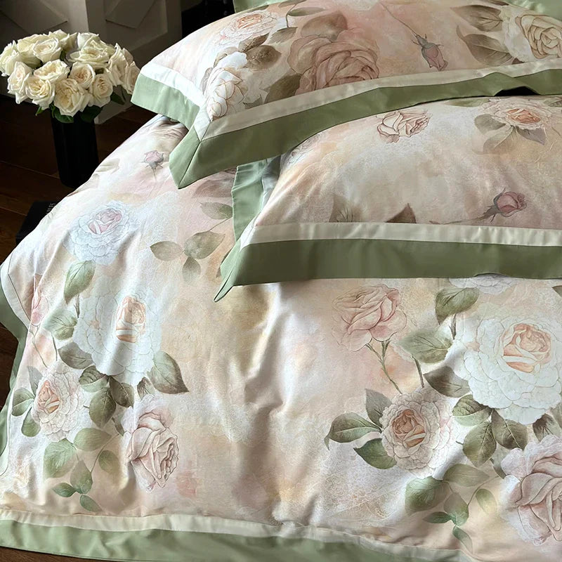 Afralia™ Egyptian Cotton French Rose Flower Print Bedding Set with Vintage Charm