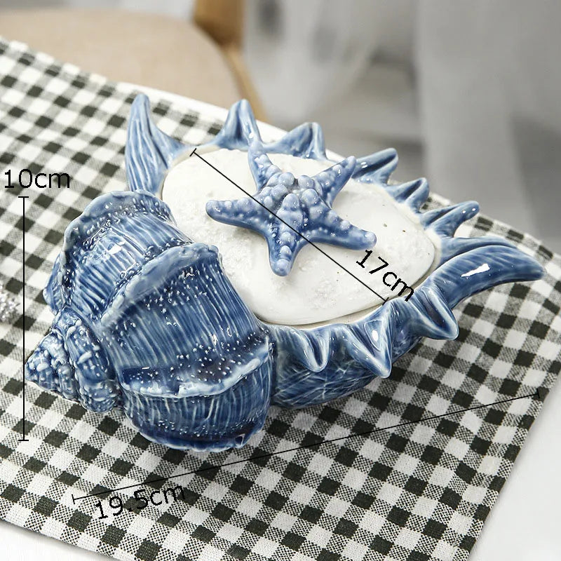 Afralia™ Ceramic Marine Life Decorative Storage Tray for Dresser or Tabletop