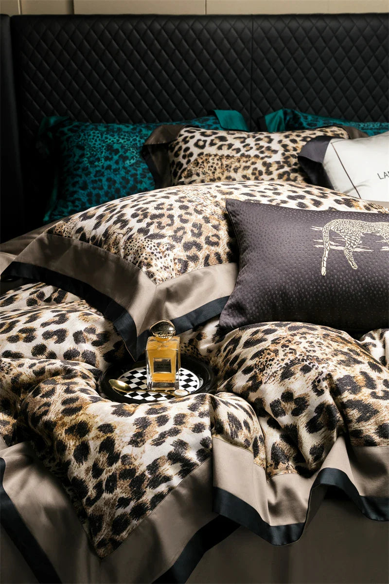Afralia™ Egyptian Cotton Leopard Print Luxury Bedding Set, Silky Soft Bed Sets