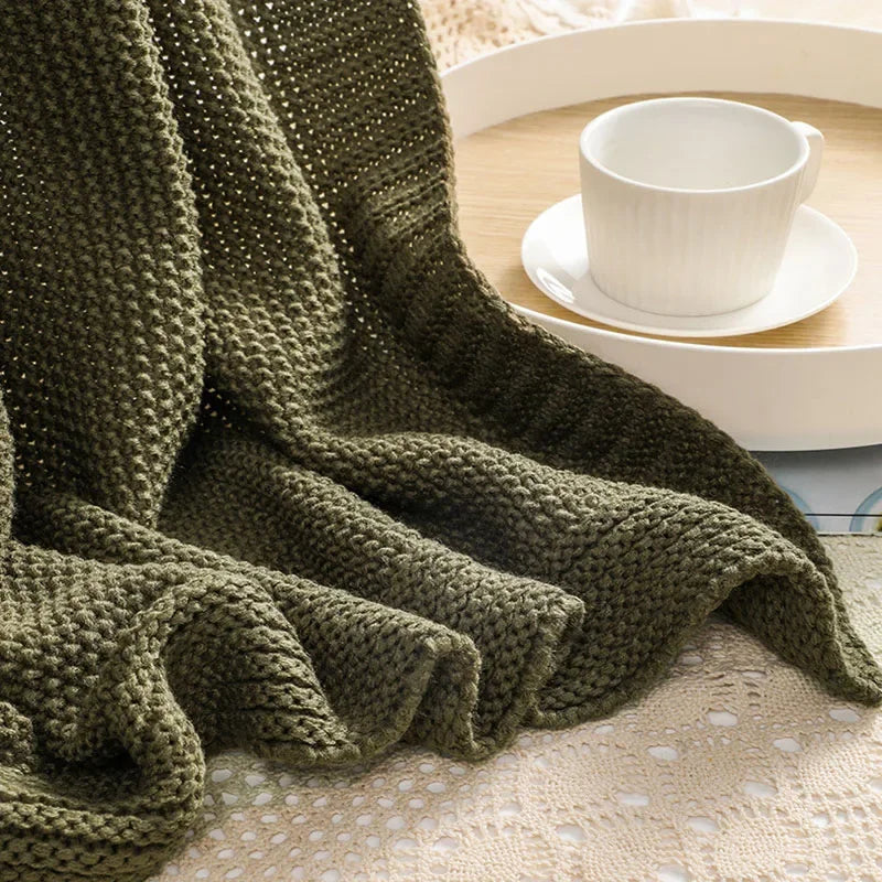 Afralia™ Waffle Knit Wool Blanket - Cozy & Warm Solid Color Sofa Cover & Office Nap Soft Blanket