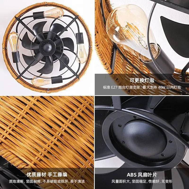 Afralia™ LED Ceiling Fan Retro Light with Remote Control for Living Room-Bedroom-Dining Room