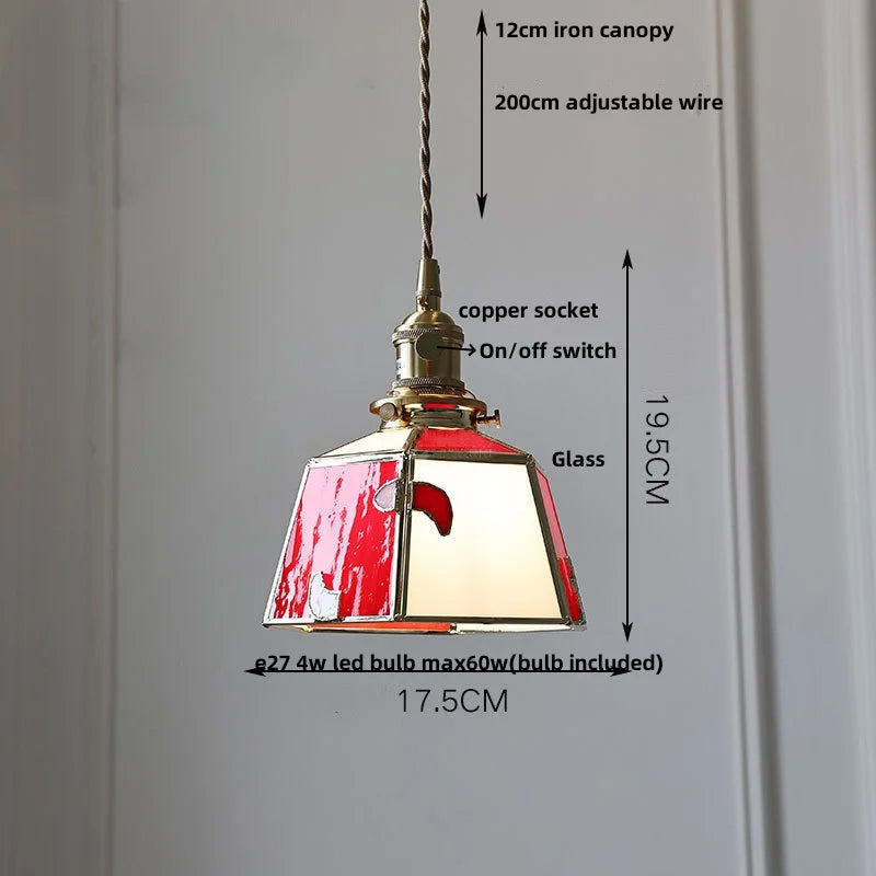 Afralia™ Tiffany Cat Glass LED Pendant Light in Walnut Wood Finish