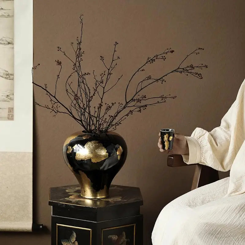 Afralia™ Gold Foil Ceramic Vase for Flower Arrangement and Home Decoration