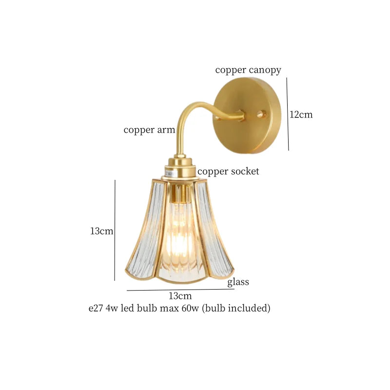 Afralia™ Hexagonal Glass LED Wall Lamp Vintage Copper Pull Chain Switch for Living Room