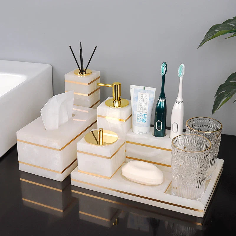 Afralia™ White Onyx Marble Bathroom Set