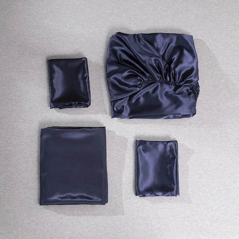 Afralia™ Solid Satin King Fitted Sheet Set Double Queen Size Luxury Bedding Solution