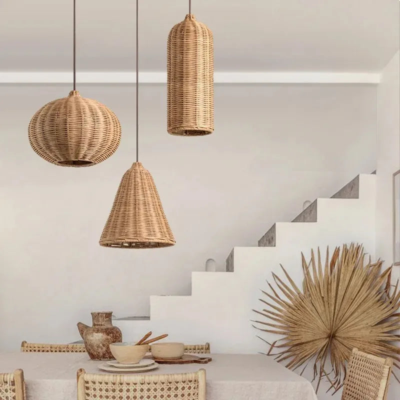 Afralia™ Rattan Woven Pendant Light for Retro Farmhouse Charm in Living Room and Kitchen