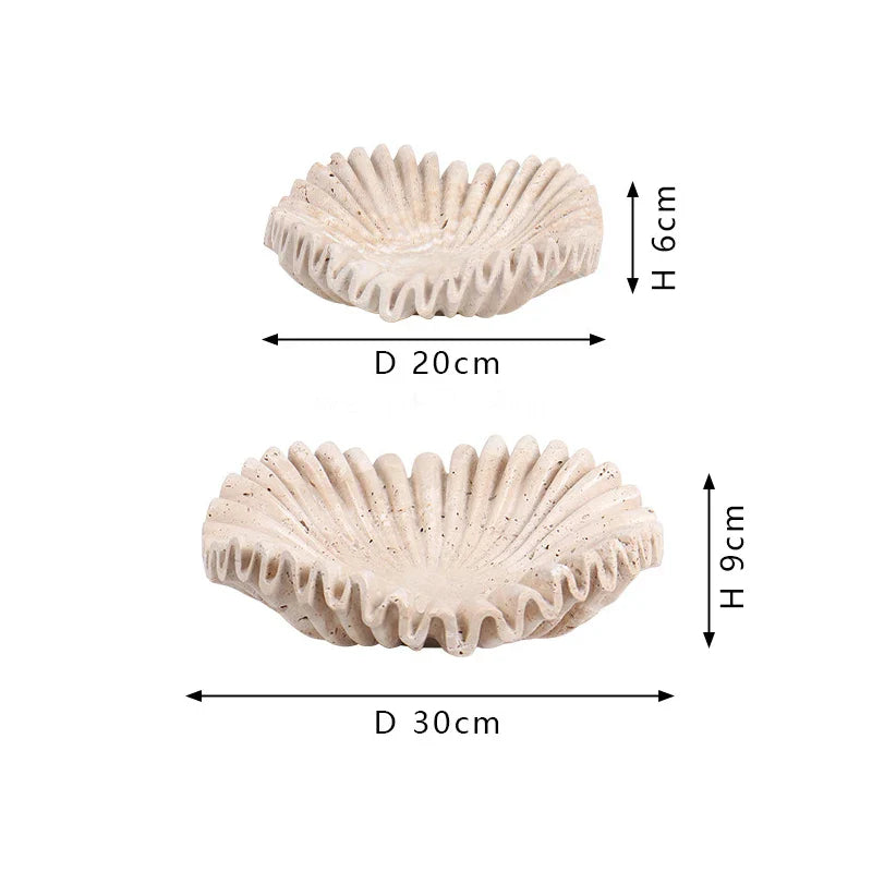 Afralia™ Marble Ruffle Bowl | Travertine Scallop Decorative Tray | Home Fruit & Jewelry Décor