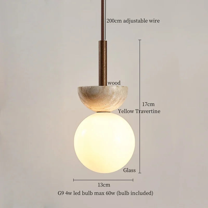 Afralia™ Yellow Travertine LED Pendant Lamps - Wabi Sabi Home Decor & Lighting