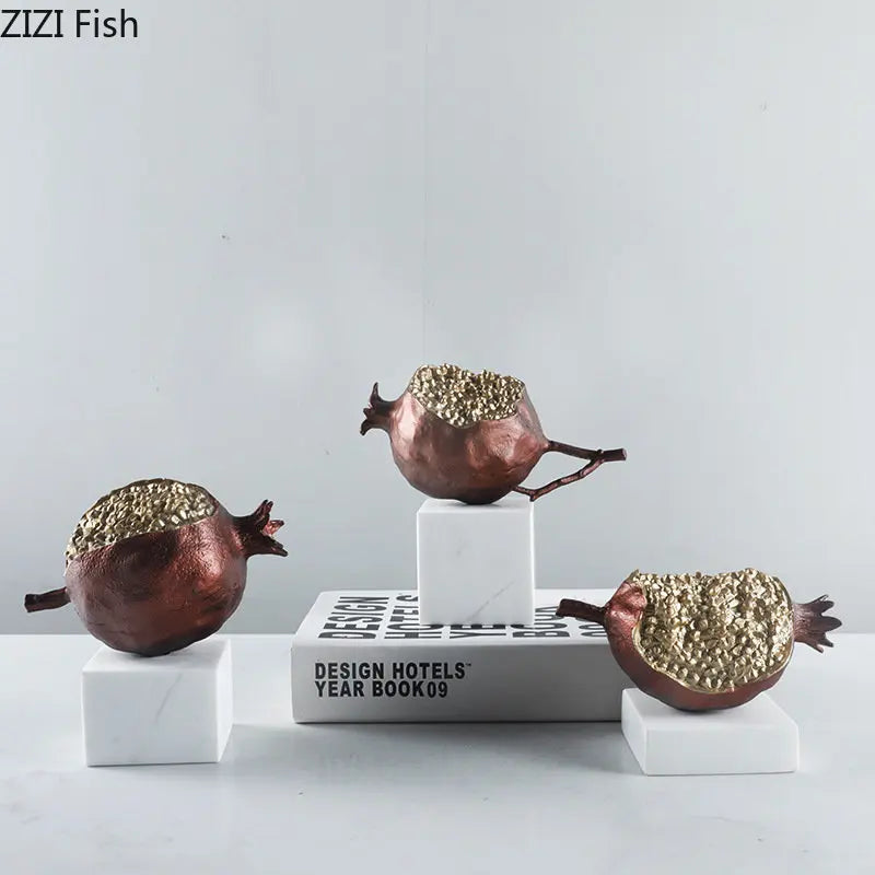 Afralia™ Golden Pomegranate Sculpture Desk Decoration