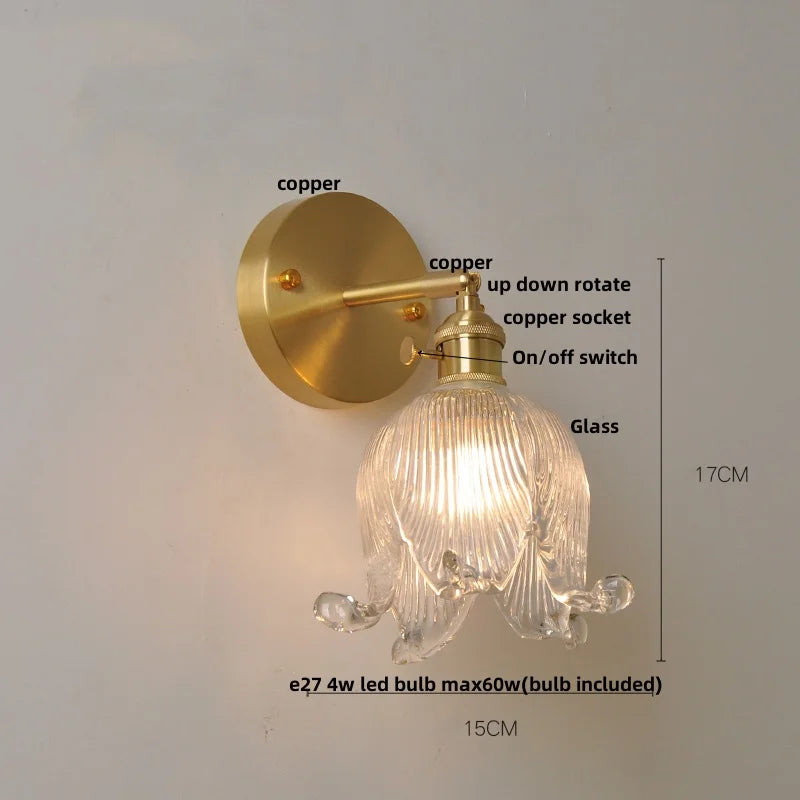 Afralia™ Vintage Clear Glass Wall Lamp Sconce with Pull Chain Switch and LED Rotation