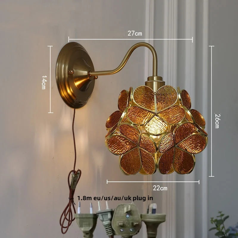 Afralia™ Pink Glass LED Wall Light Sconce for Home Decor or Bedroom
