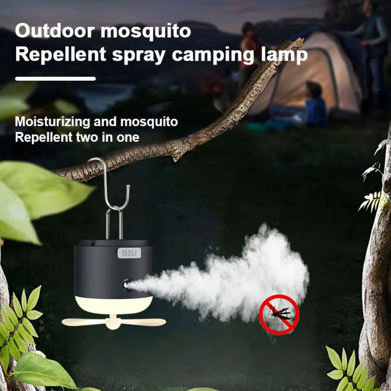 Afralia™ 4-in-1 Rechargeable LED Camping Lantern with Fan & Spray