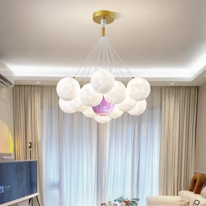 Afralia™ Planet Bubble Moon LED Chandelier: Modern Nordic Style for Home Decor & Lighting