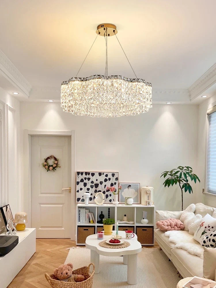 Afralia™ Nordic K9 Crystal Chandelier LED Ceiling Pendant Light Luxury Design for Living Room and Bedroom