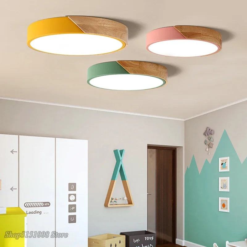 Afralia™ Wood Round Led Ceiling Light for Living Room Kitchen - Modern Nordic Home Lighting