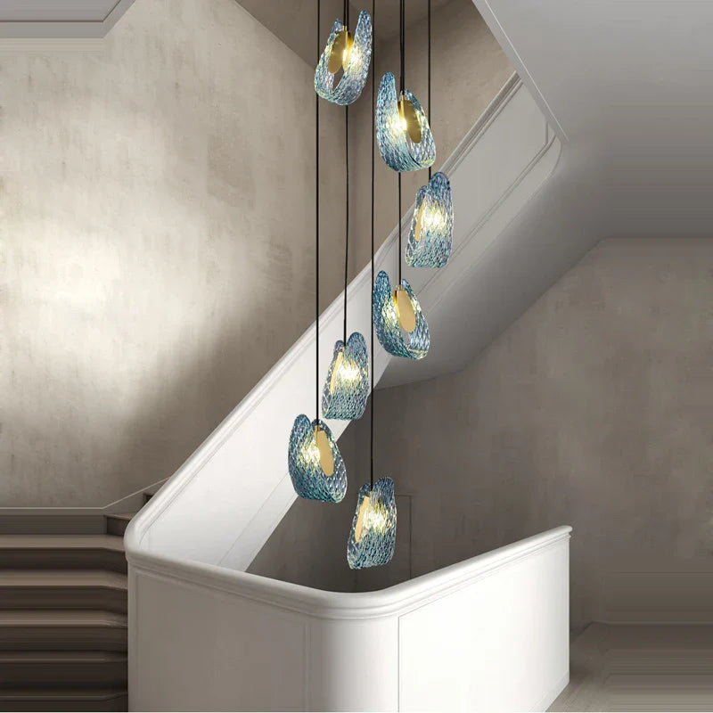 Afralia™ Blue Queen Crystal Glass Chandelier for Staircase Lighting