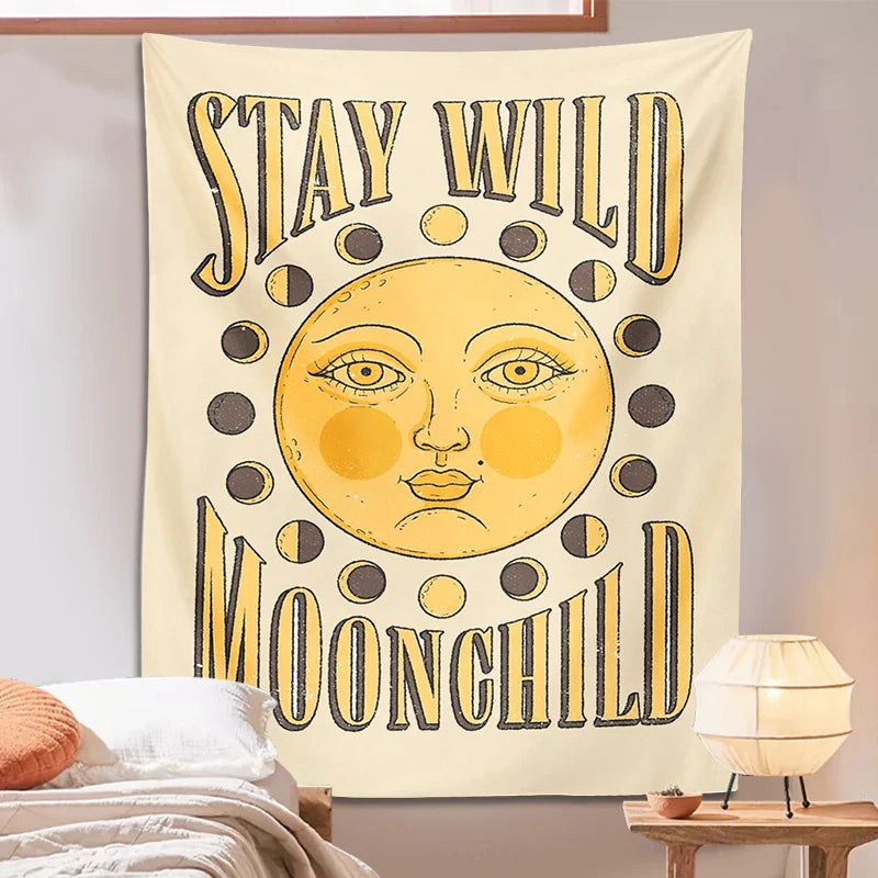 Afralia™ Moon Phase Wall Hanging: Boho Sun Moon Room Decor Mural