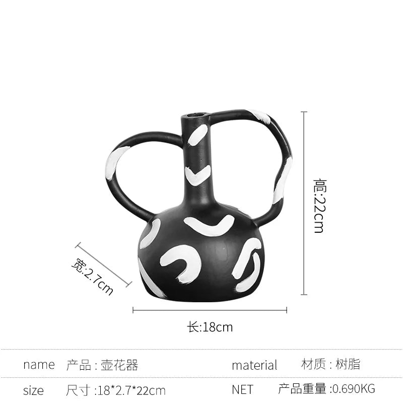 Afralia™ Geometric Striped Vase with Abstract Handle for Home Decoration