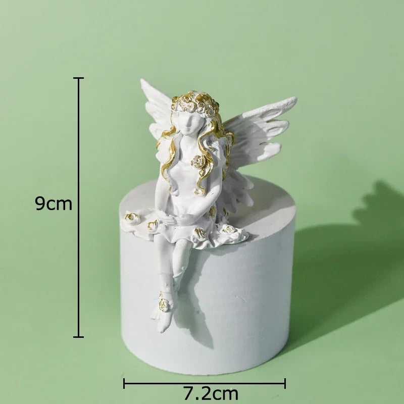 Afralia™ Flower Angel Resin Sculpture Desk Decoration Artwork Ornament