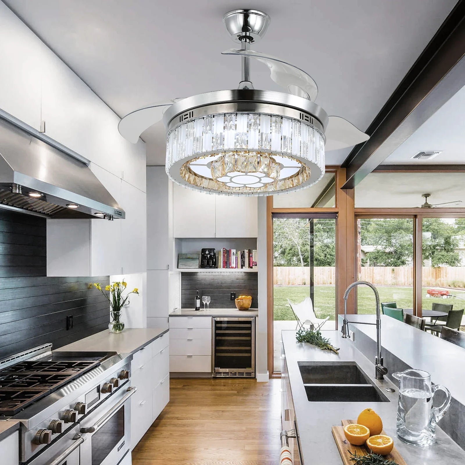 Afralia™ Modern Crystal Chandelier Fan with Retractable Blades and Dimmable LED Light