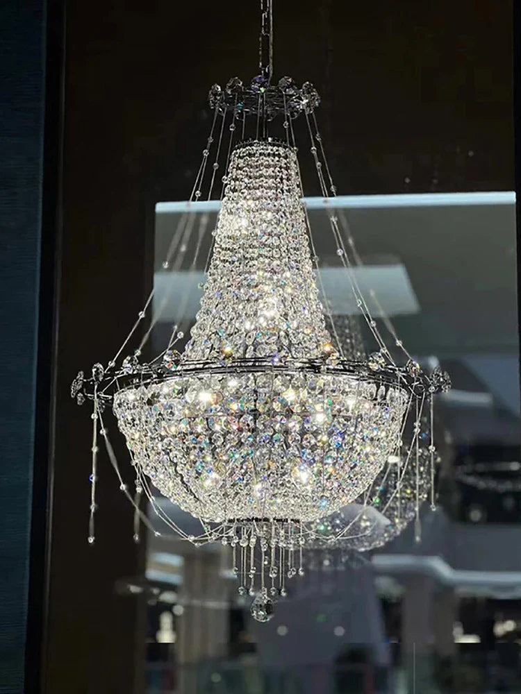 Afralia™ French Crystal Chandelier Staircase Villa LED Lustre - Luxury Designer Lighting Fixtures