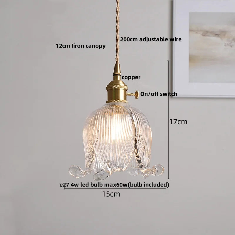 Afralia™ Flower Glass LED Pendant Lights for Home Decor, Adjustable Kitchen Hanging Lamp