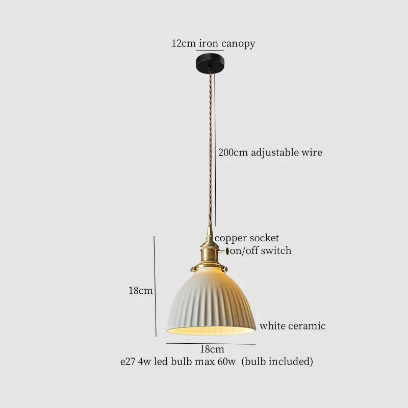 Afralia™ White Ceramic Brass LED Pendant Light - Vintage Japanese Hanglamp